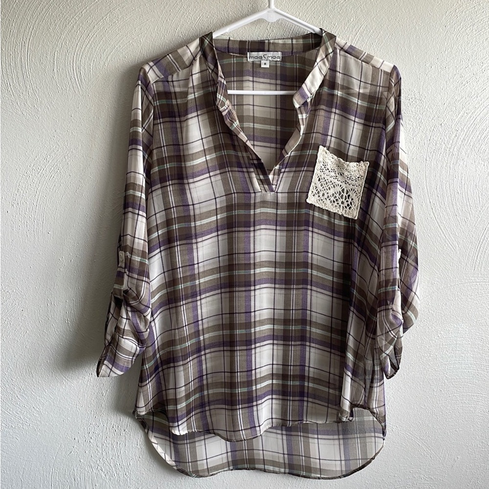 Moa Moa Plaid Blouse Size M